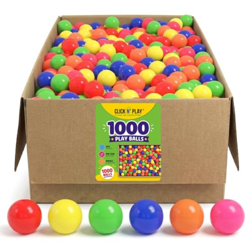 Click N' Play 1000 Count Ball Pit Balls, 2.3" Crush-Proof Plastic Play Balls for Toddlers and Kids, Non-Toxic, BPA & Phthalate Free, Bright Multicolor Indoor & Outdoor Ball, Durable Carton Packaging